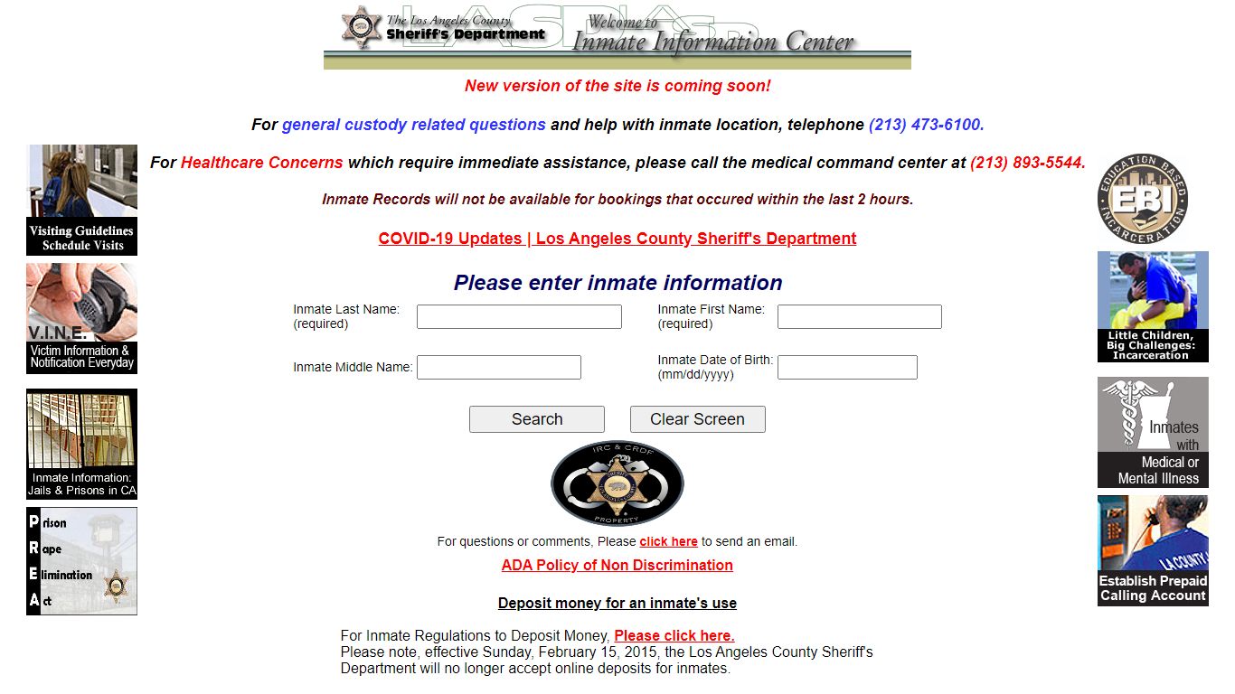 LASD Inmate Information Center - Inmate Search